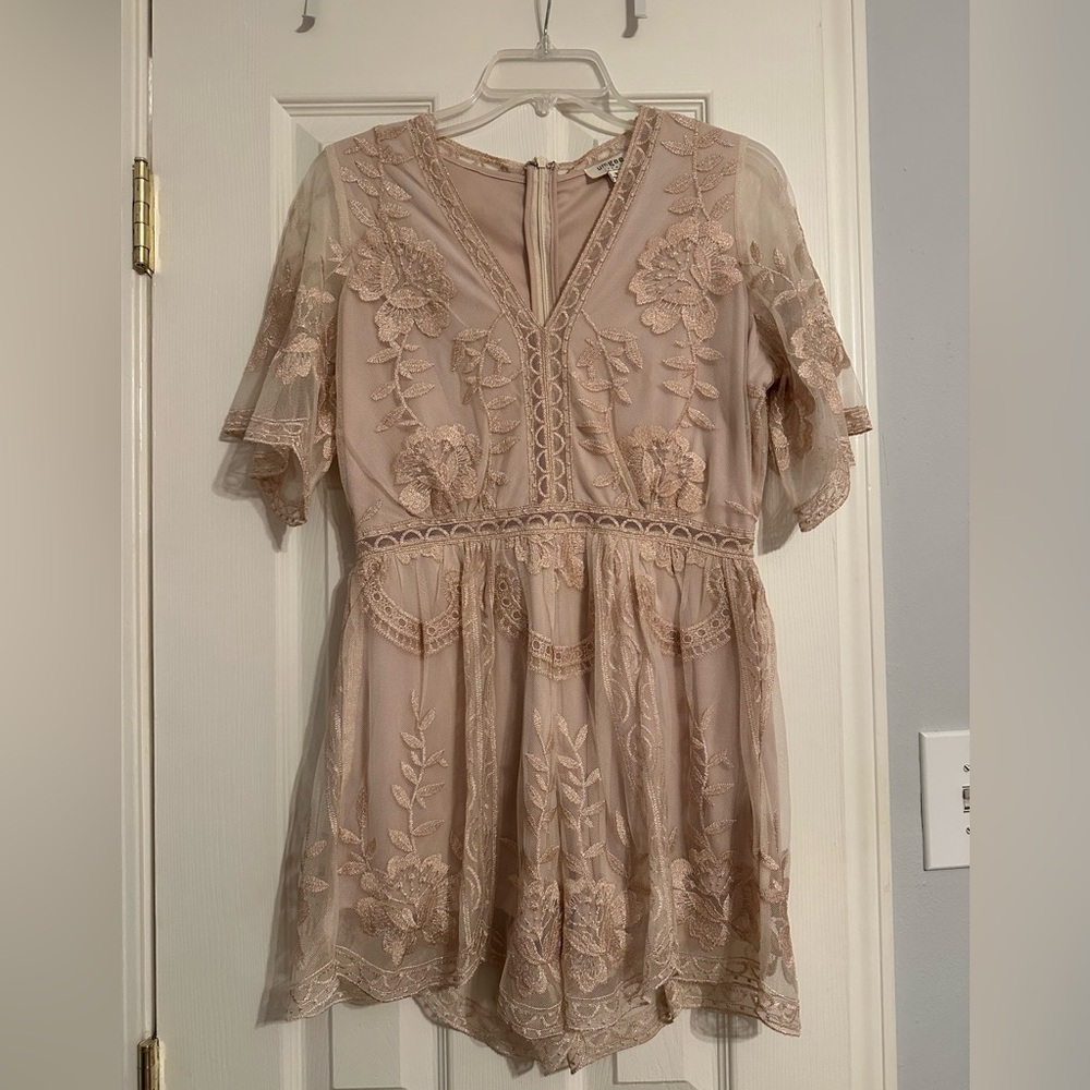 Umgee Rose Gold Lace Embroidered Romper